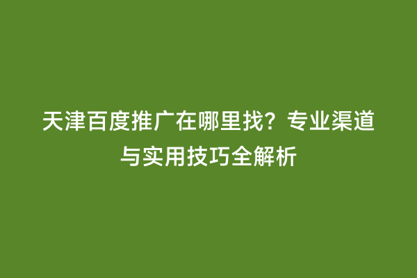 天津百度推广在哪里找？专业渠道与实用技巧全解析
