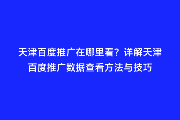 天津百度推广在哪里看？详解天津百度推广数据查看方法与技巧