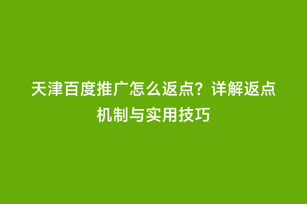 天津百度推广怎么返点？详解返点机制与实用技巧