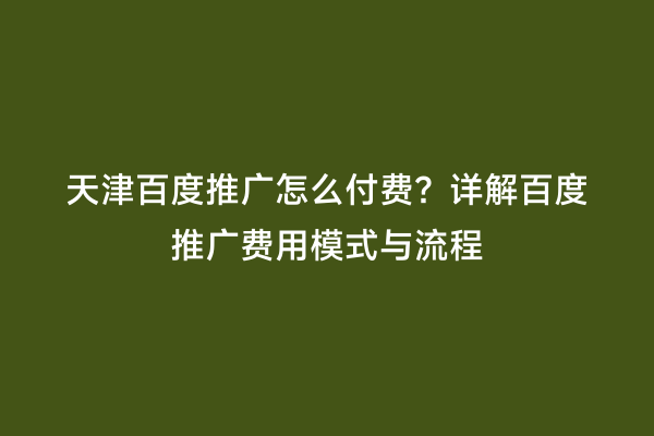 天津百度推广怎么付费？详解百度推广费用模式与流程