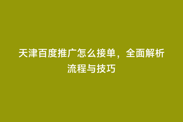 天津百度推广怎么接单，全面解析流程与技巧