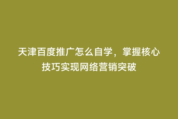 天津百度推广怎么自学，掌握核心技巧实现网络营销突破