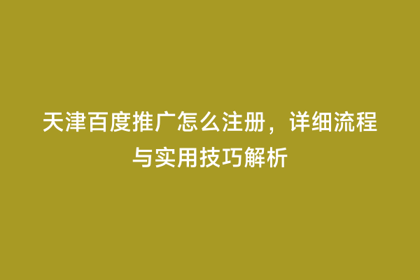 天津百度推广怎么注册，详细流程与实用技巧解析
