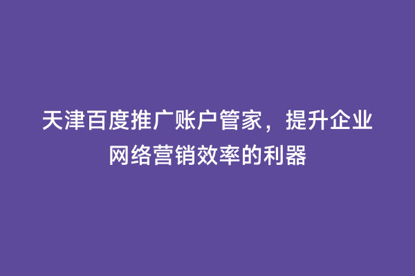 天津百度推广账户管家，提升企业网络营销效率的利器