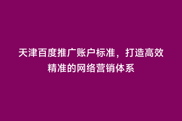 天津百度推广账户标准，打造高效精准的网络营销体系