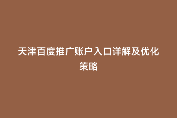天津百度推广账户入口详解及优化策略