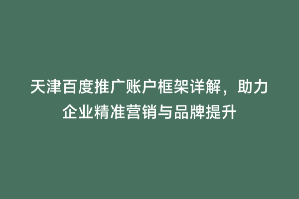 天津百度推广账户框架详解，助力企业精准营销与品牌提升