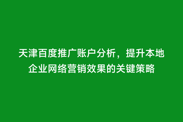 天津百度推广账户分析，提升本地企业网络营销效果的关键策略