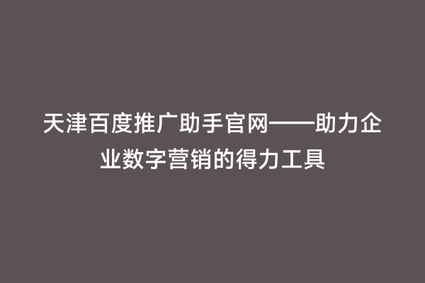 天津百度推广助手官网——助力企业数字营销的得力工具