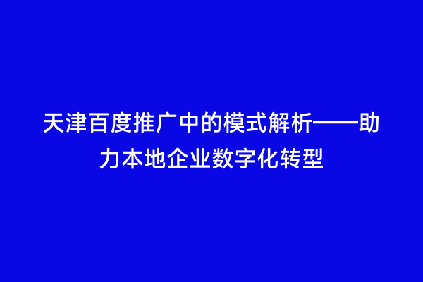 天津百度推广中的模式解析——助力本地企业数字化转型