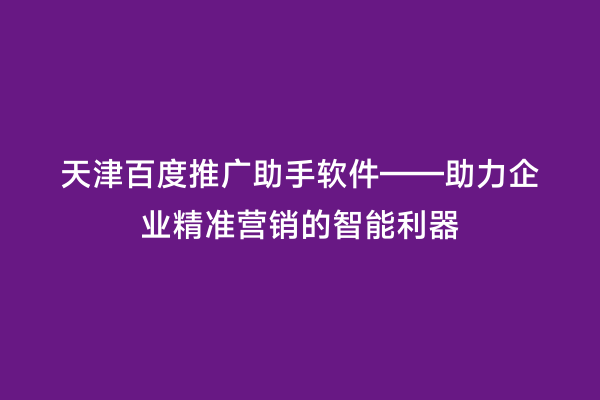 天津百度推广助手软件——助力企业精准营销的智能利器