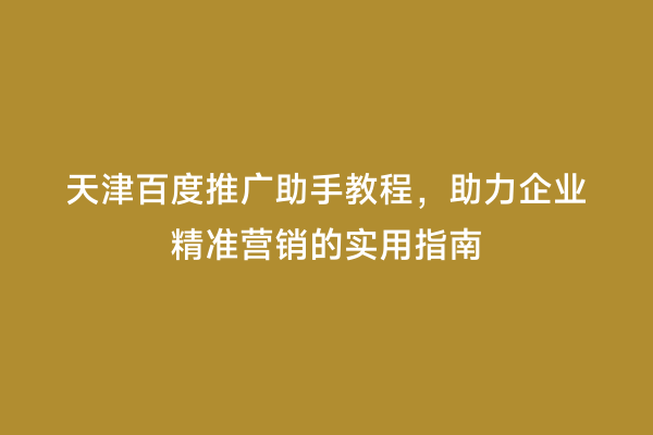 天津百度推广助手教程，助力企业精准营销的实用指南