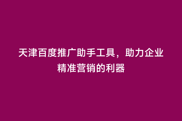 天津百度推广助手工具，助力企业精准营销的利器