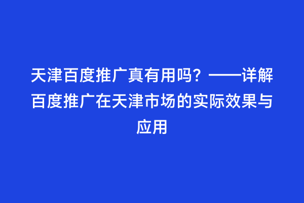 天津百度推广真有用吗？——详解百度推广在天津市场的实际效果与应用