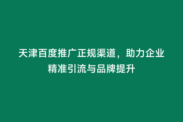 天津百度推广正规渠道，助力企业精准引流与品牌提升