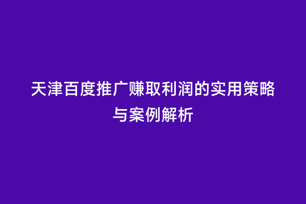 天津百度推广赚取利润的实用策略与案例解析