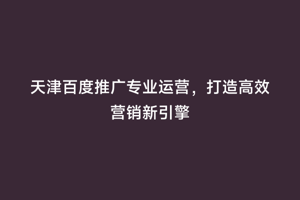天津百度推广专业运营，打造高效营销新引擎