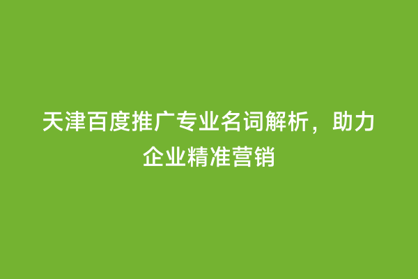 天津百度推广专业名词解析，助力企业精准营销