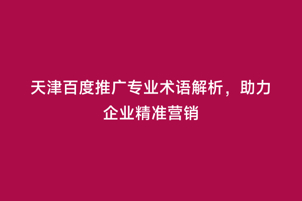 天津百度推广专业术语解析，助力企业精准营销