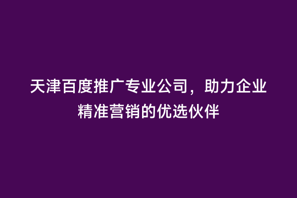 天津百度推广专业公司，助力企业精准营销的优选伙伴