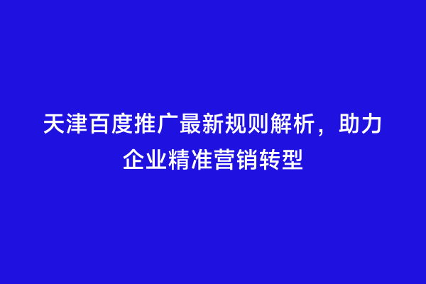 天津百度推广最新规则解析，助力企业精准营销转型