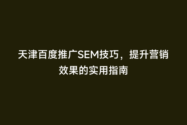 天津百度推广SEM技巧，提升营销效果的实用指南