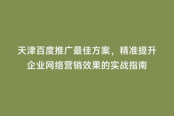天津百度推广最佳方案，精准提升企业网络营销效果的实战指南