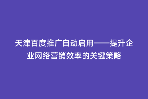 天津百度推广自动启用——提升企业网络营销效率的关键策略