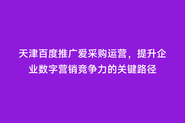 天津百度推广爱采购运营，提升企业数字营销竞争力的关键路径