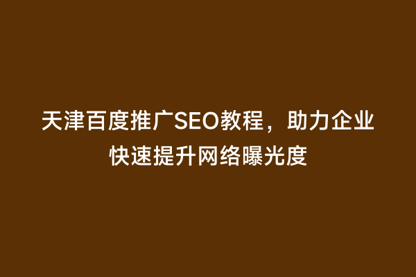 天津百度推广SEO教程，助力企业快速提升网络曝光度