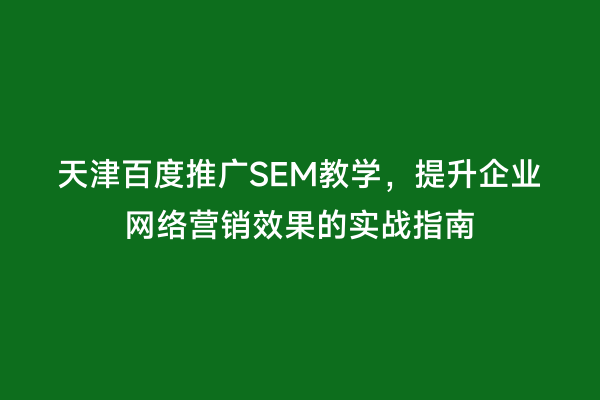 天津百度推广SEM教学，提升企业网络营销效果的实战指南