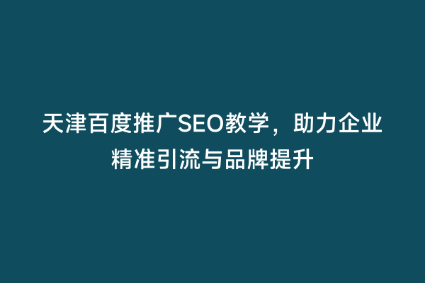 天津百度推广SEO教学，助力企业精准引流与品牌提升