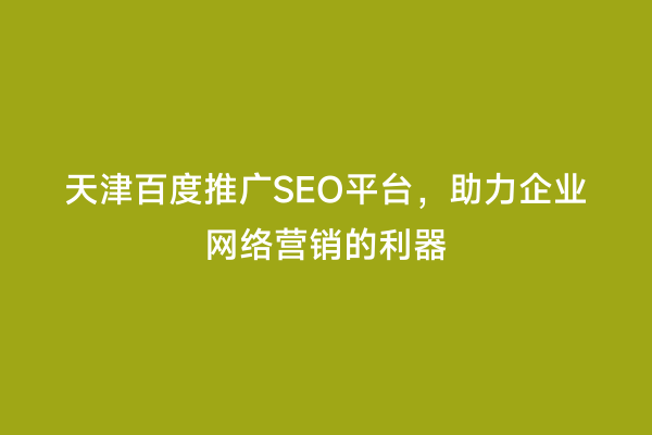 天津百度推广SEO平台，助力企业网络营销的利器