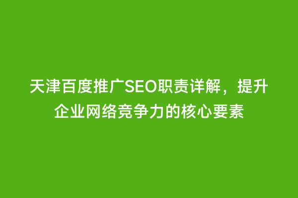 天津百度推广SEO职责详解，提升企业网络竞争力的核心要素