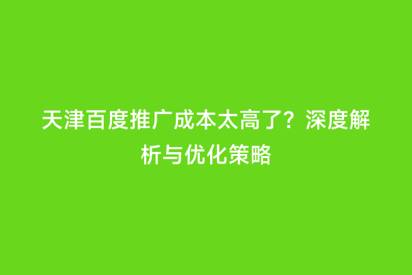 天津百度推广成本太高了？深度解析与优化策略