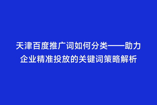 天津百度推广词如何分类——助力企业精准投放的关键词策略解析