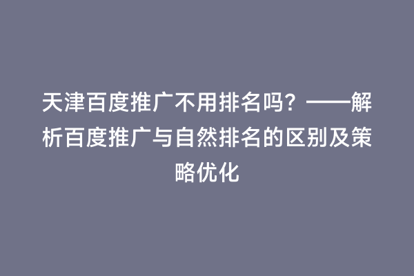 天津百度推广不用排名吗？——解析百度推广与自然排名的区别及策略优化