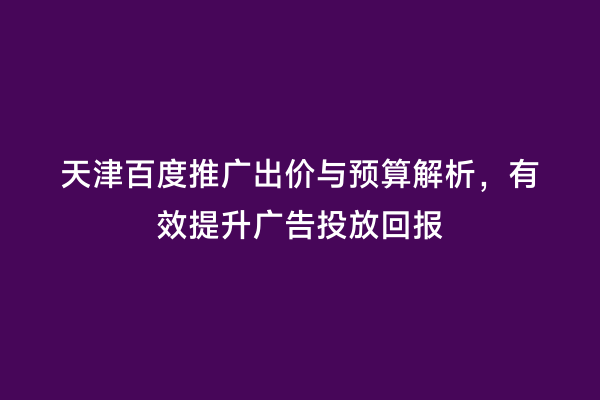 天津百度推广出价与预算解析，有效提升广告投放回报