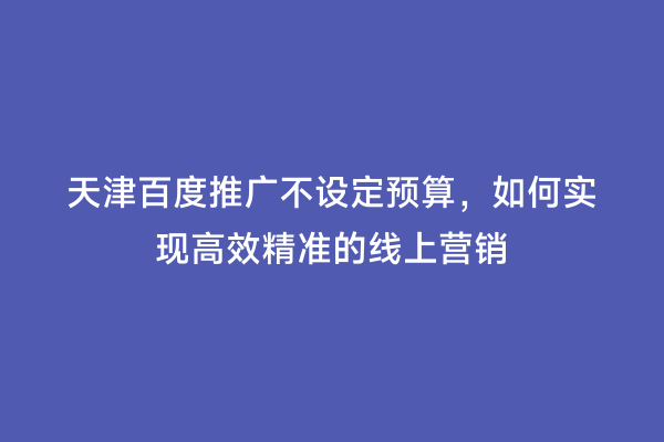 天津百度推广不设定预算，如何实现高效精准的线上营销