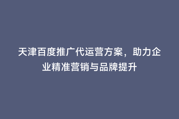 天津百度推广代运营方案，助力企业精准营销与品牌提升