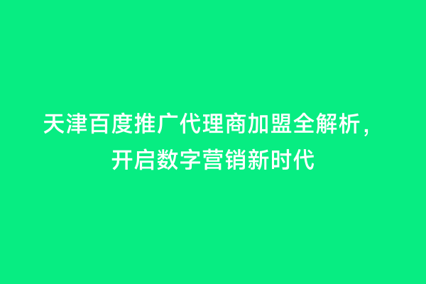 天津百度推广代理商加盟全解析，开启数字营销新时代