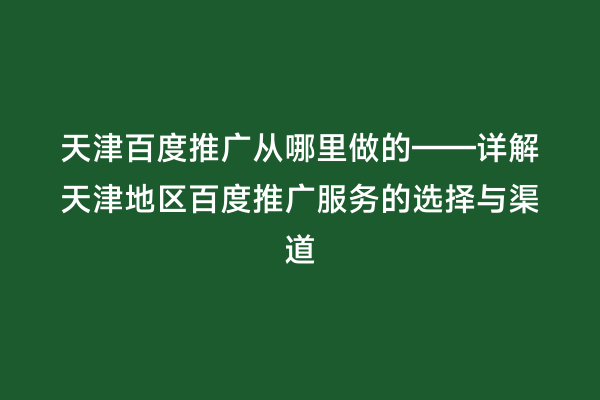 天津百度推广从哪里做的——详解天津地区百度推广服务的选择与渠道