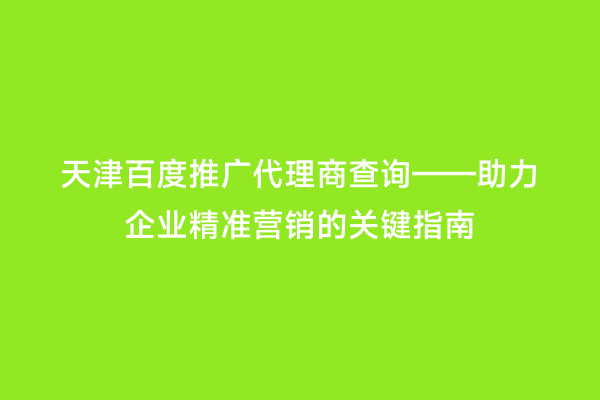 天津百度推广代理商查询——助力企业精准营销的关键指南