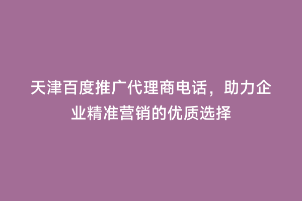 天津百度推广代理商电话，助力企业精准营销的优质选择