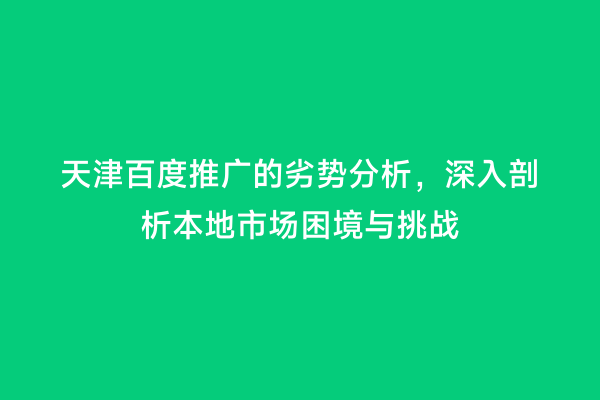 天津百度推广的劣势分析，深入剖析本地市场困境与挑战