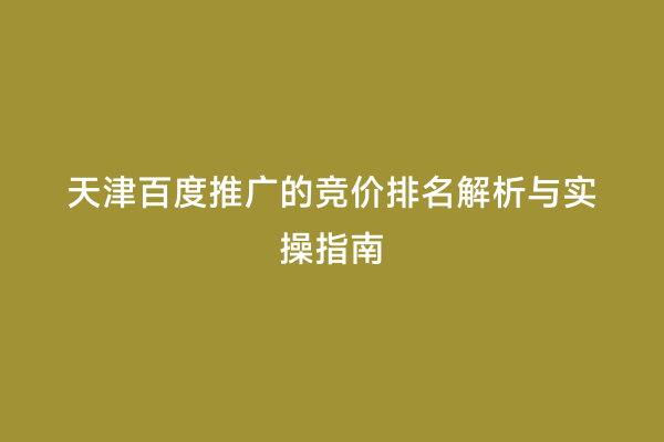 天津百度推广的竞价排名解析与实操指南