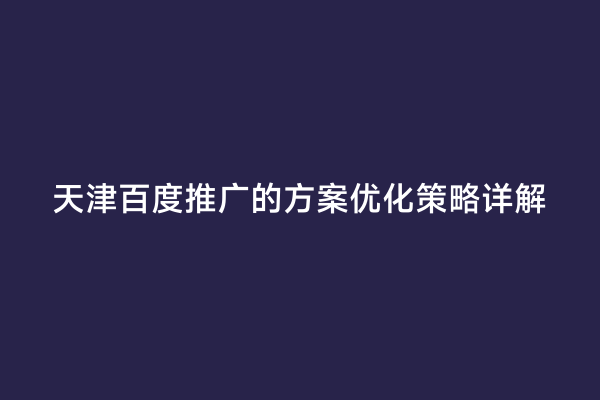 天津百度推广的方案优化策略详解