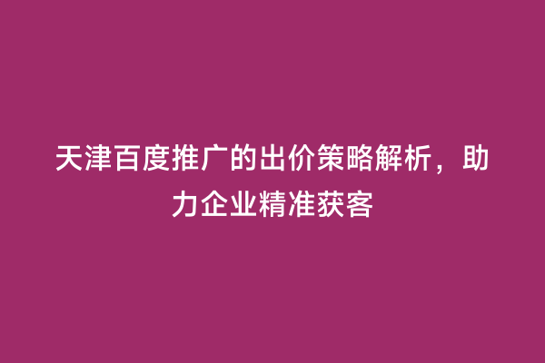 天津百度推广的出价策略解析，助力企业精准获客