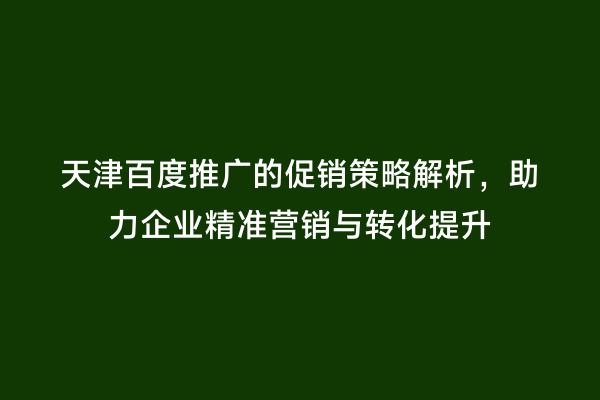 天津百度推广的促销策略解析，助力企业精准营销与转化提升