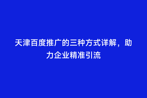 天津百度推广的三种方式详解，助力企业精准引流